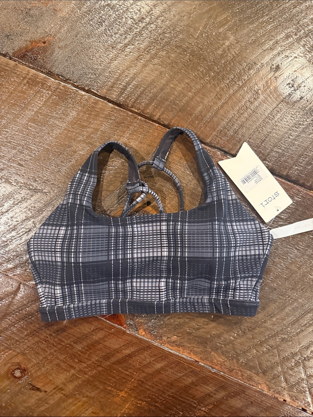 Storia Plaid Racerback Sports Bra - Gray- size 8